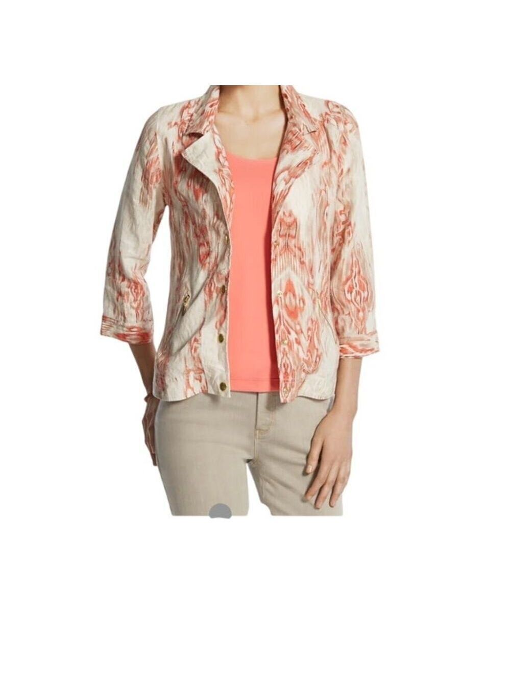 Chico’s Linen Abstract Print Jacket Size 2 Large Boho Resortwear